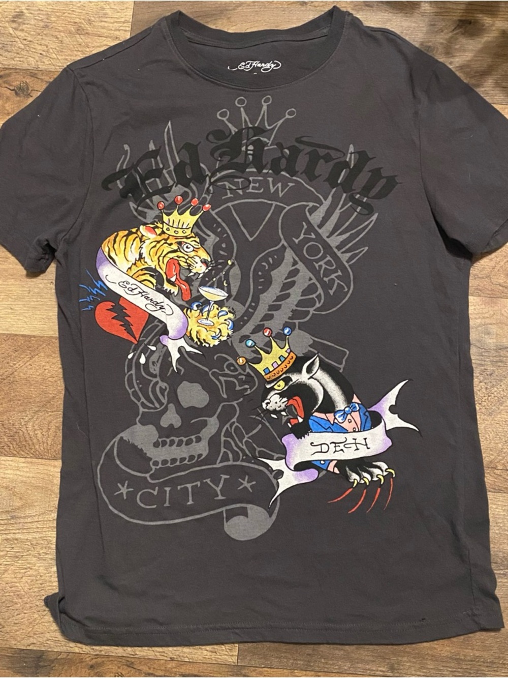 Ed Hardy Black Short-Sleeve Tee with Multicolor Tattoo Graphics